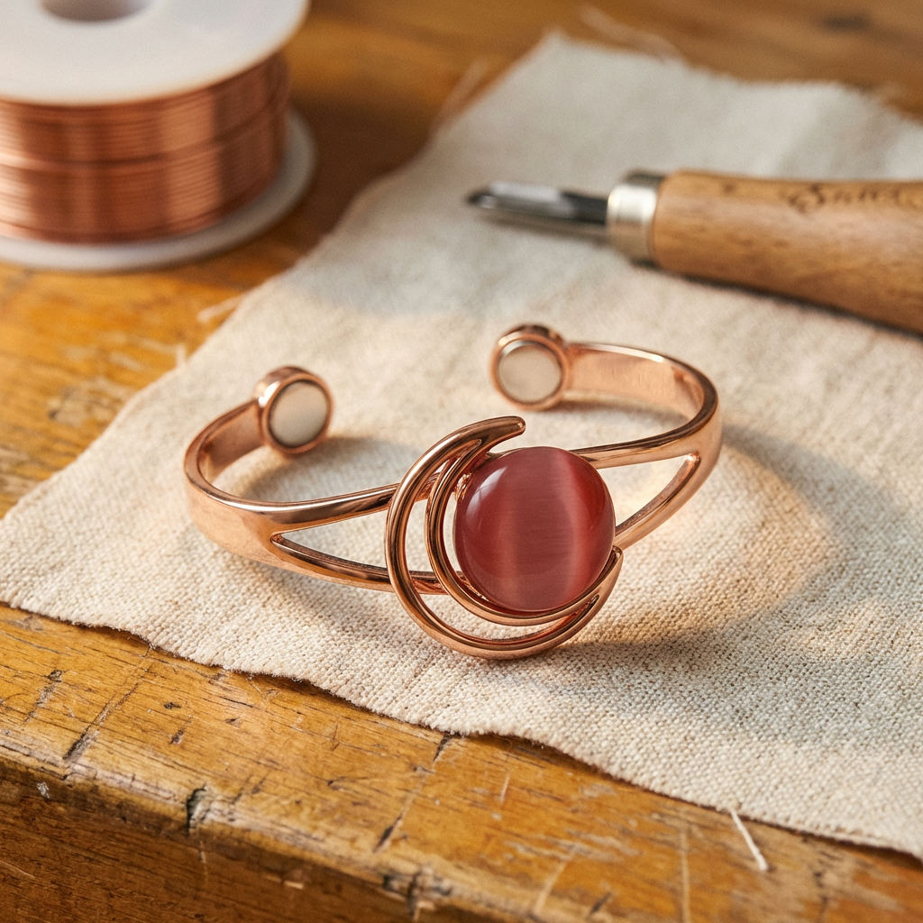Cobre y Alma Pulsera de Cobre con Esfera de Alma Rosa